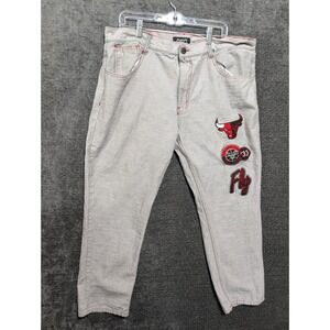 Legendary Status Mens Chicago Bulls Patches Grey Denim Jeans Red Stitching 39x27